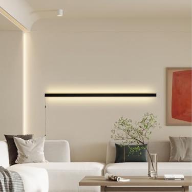 Imagem de GZZBMY Iluminação de parede longa LED com interruptor e plugue lâmpada de parede moderna simples de alumínio arandela de cabeceira plugue arandelas lineares para sala de estar quarto corredor corredor