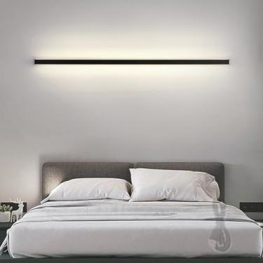 Imagem de GZZBMY Luz de parede longa LED com interruptor de botão operado por bateria arandela de parede recarregável alumínio minimalista lâmpadas de parede lineares para sala de estar quarto corredor corredor