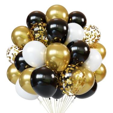 Imagem de Balões de látex preto e branco, 50 peças de balões de festa de confetes de ouro preto e branco com 1 fita para aniversários, formaturas, aniversários, casamentos, decorações de festa de ano novo