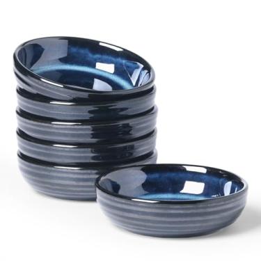 Imagem de famiware Pluto Pratos de molho de soja com 6 xícaras/tigelas/pratos para cozinha, tigelas pequenas de cerâmica para acompanhamentos, aperitivos, lanches e sushi, esmalte reativo, azul nebulosas