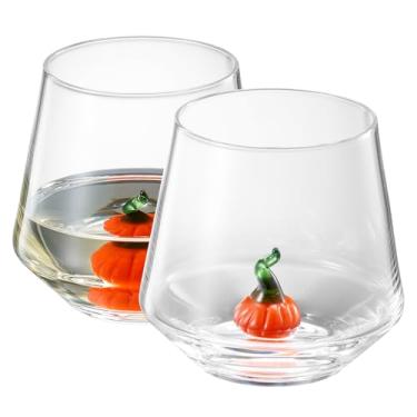 Imagem de Pacote com 2 taças de vinho abóbora Halloween 293 ml laranja e tinto Jack-O-Lantern Copo sem haste para beber vinho, copos de água e suco Copos de festa para restaurantes, bares, casa, artigos de
