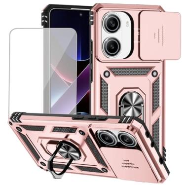 Imagem de Yodueiv Capa para Poco X7 Pro 5G com protetor de tela de vidro temperado e capa de câmera deslizante, anel magnético suporte suporte de carro capa protetora para Xiaomi Poco X7 Pro 5G ouro rosa