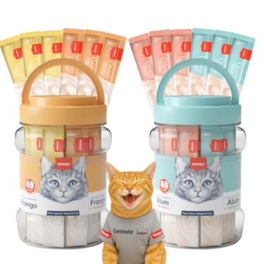 Imagem de Petisco para Gatos Wanpy Truly Creamy Kit com 2 Potes – 80 Tubos no Total | Frango, Frango com Caranguejo, Atum com Salmão e Atum com Bacalhau Alta Palatabilidade e Hidratação