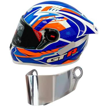 Imagem de Capacete Gt Racing Bolt Aerofólio Óculos Fw3 Branco + Viseira Cromada 