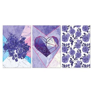 Imagem de Kit Placa Decorativo Com Textura 3 Un 20X30 Coração E Flores