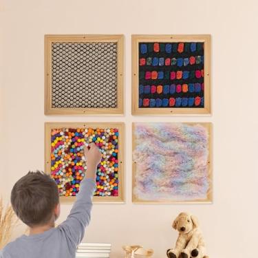 Imagem de Conjunto de painel de toque sensorial de 4 peças com molduras de madeira maciça – Placas texturizadas montadas na parede para aprendizagem precoce e brincadeiras sensoriais das crianças