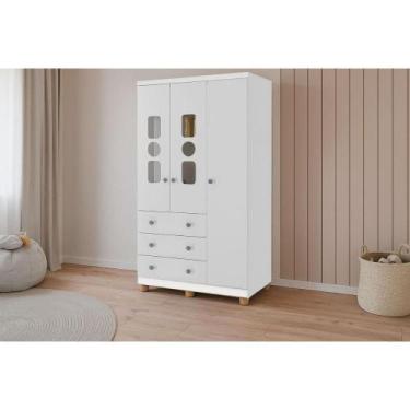 Imagem de Guarda Roupa Bebê c/ 3 Portas (2 Cristal) e 3 Gavetas Tedy Branco - Pe