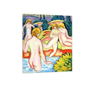 Imagem de Pinturas Famosas em Tela-Quadros Decorativos-Bathers with Trees-Pôster e Impressões para Sala de Estar e Casa 20x25cm8x10in Tela Embrulhada
