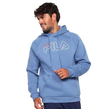 Imagem de Moletom Fila Canguru Letter Outline Winter Azul Claro-Masculino