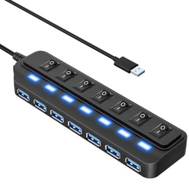 Imagem de WIRWTRU Hub USB 7 portas, divisor de hub USB 3.0 com interruptores individuais de LED liga/desliga, hub USB para PC, dados de alta velocidade de 5 Gbps para laptop, MacBook, Mac Pro, Mac mini, iMac