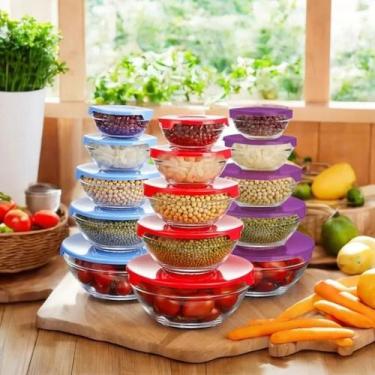 Imagem de Conjunto 5 Potes De Vidro Herméticos Com Tampa Jogo Marmita Sortido - 