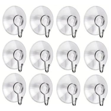 Imagem de kit 12 Ventosas Silicone C/ Gancho de Metal Vidro Resistente Transpare