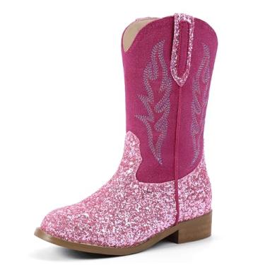 Imagem de Hehainom Botas De Cowboy Para Meninas, Botinhas Crianças Pequenas, Grandes, Cano Médio, Sapatos Montaria, Rosa, Lantejoulas, 3 M, Eua, Criança, Meninos,