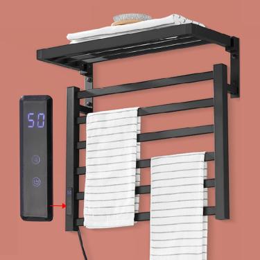 Imagem de Aquecedor De Toalhas TéRmico-Esquerda/Direita,Aquecedor De Toalha De Parede Dupla Camada,DobráVel/Ipx4 à Prova D'áGua,Temporizador Inteligente 24h,Temperatura Constante 45-70°C,BlackLeft
