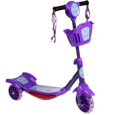 Imagem de Patinete Infantil 3 Rodas com Luz e Som LED, Roxo, Base Antiderrapante, Guidão Ajustável