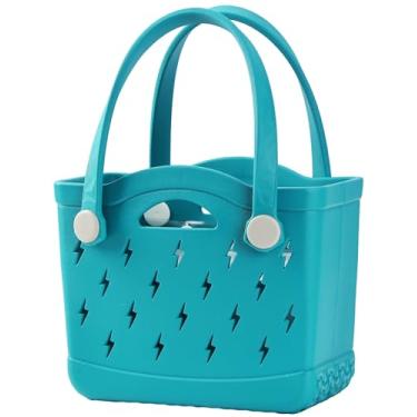 Imagem de MONSOCIO Bolsa de borracha para praia, design moderno, alça dupla, bolsa pequena de EVA para natação na piscina, Azul-petróleo, Small