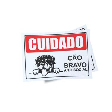 Imagem de Kit 3 Placas sinalização 15x21cm EM PVC PL(54) - Tema: Cão Bravo - Sem