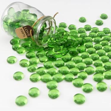 Imagem de ginojex 500 g Contas de vidro enchimento de vaso aquário cascalho decoração mármore de vidro plano pedras pedras de aquário pedras de aquário arte decorativa para casa - verde