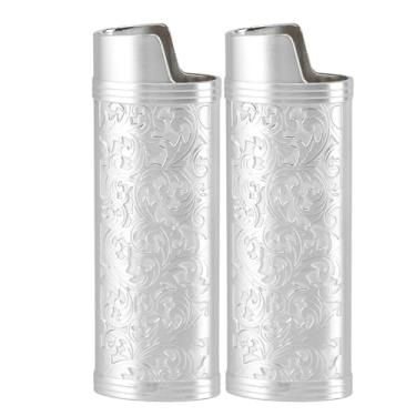 Imagem de Capa de Manga de Isqueiro de Liga de Zinco Elegante Clássica, Capa de Isqueiro Estampada Floral Vintage para Proteger a Manga de Concha Mais Leve (Prata)