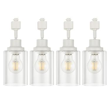 Imagem de VANoopee Cabeças de iluminação tipo H E26 Pista de teto moderno para cozinha, compatível com sistema de trilho de iluminação de trilho H, luminárias brancas com abajur de vidro, pacote com 4, sem