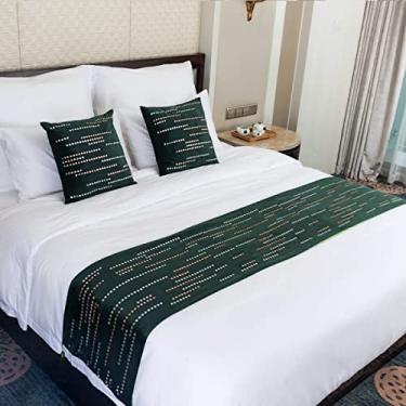 Imagem de JONKMY Colcha para cama de hotel, lençol, manta de veludo luxuosa, com borla, capa de cama macia, proteção para hotel, casa, cama, toalha para cama de solteiro, queen, cama king size - verde||45 x 240