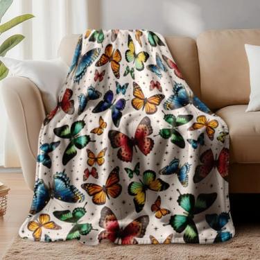Imagem de WADORN Cobertor de borboleta, cobertor aconchegante macio e colorido de borboleta, flanela felpuda, animais, insetos, presentes para escritório, sala de estar, sofá-cama, poltronas, 140 x 128 cm
