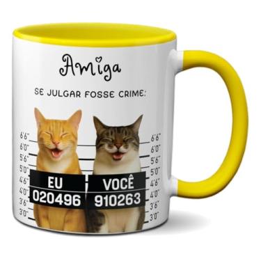 Imagem de Caneca Amizade Se Julgar Fosse Crime Gatos Engraçados Amiga (Amarela)