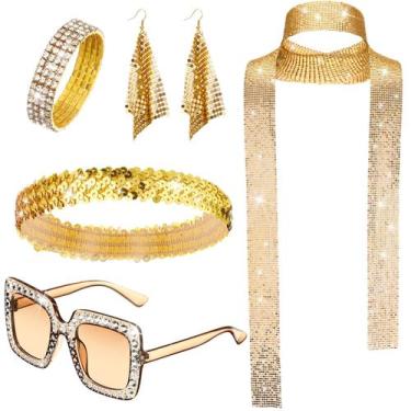 Imagem de Conjunto de acessórios de discoteca Sasylvia 70s, bijuterias para mulh