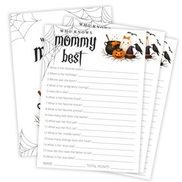 Imagem de OXRUN Hilarious Baby Shower Games, Halloween Who Knows Mommy Best, 30 Double-Sided Fill in Game Cards for Little Ghost Gender Reveal Spooky Party Favor Supplies - D04