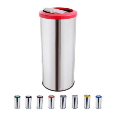Imagem de Lixeira Inox Com Tampa Basculante Lixeira Grande 50 Litros - CCM, Verm