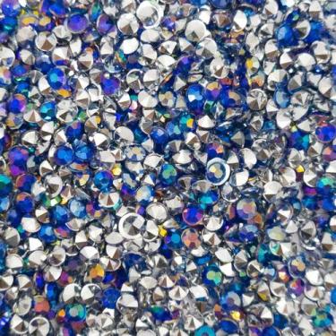 Imagem de Colagem Redondo Strass Acrílico Azul Irisado 3mm 1000pçs 10g - Macall