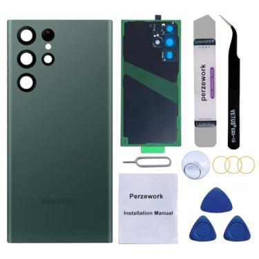 Imagem de Perzework Substituição de vidro traseiro traseiro para Samsung Galaxy S22 Ultra 6,8" 5G com kit de ferramentas de reparo e adesivo pré-instalado (verde)
