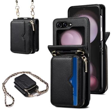 Imagem de Bolsa crossbody capa de telefone de couro moderna para Samsung Galaxy Z Flip 6 5 4 3 Flip5 Flip4 Flip3 5G capa de cartão carteira com cordão longo, preta, para Samsung Z Flip5