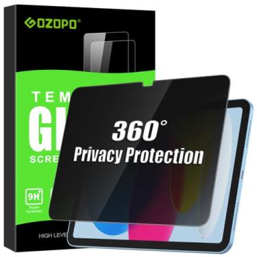 Imagem de GOZOPO Protetor de tela de privacidade para iPad A16 11ª/10ª geração 10,9 polegadas (2025/2022) - Vidro temperado, antiespião e luz azul, compatível com identificação facial e Apple Pencil, compatível