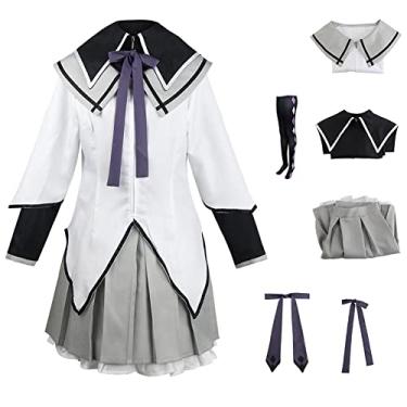 Imagem de Juejuezi Fantasia feminina Madoka Magica Magi Homuras Akemi Cosplay Uniforme Vestido de Halloween, Cinza, 3G