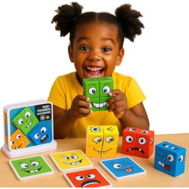 Imagem de Brinquedo Educativo Infantil Cubo das Emoções - Jogo Pedagógico de Expressões Faciais Monta-Cara Criativo e Divertido para Crianças, Meninos e Meninas, Didático, Presente Lúdico 3+ Anos