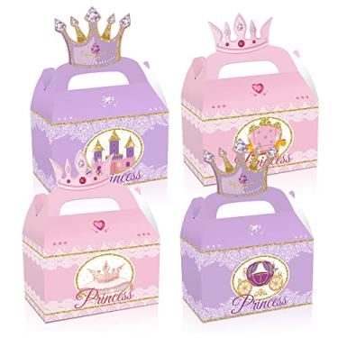 Imagem de Pacote com 12 caixas de presente com coroa de princesa, tema de princesa, caixa de presente para doces, lanches e guloseimas, caixas de papelão para lembrancinhas de festa de aniversário, presentes de