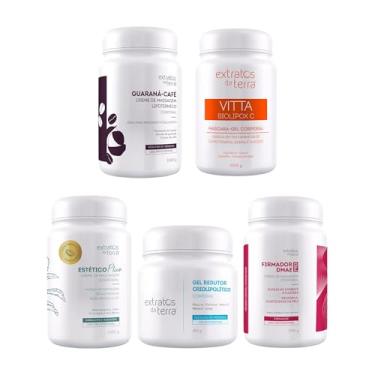 Imagem de Kit Profissional Estética Corporal com 5 Produtos Creme de Massagem Extratos da Terra – Gel Redutor Criolipolítico 450g + Creme Estético Plus Drenante e Redutor + Creme Firmador DMAE Pro + Máscara Corporal Biolipox C + Guaraná Café