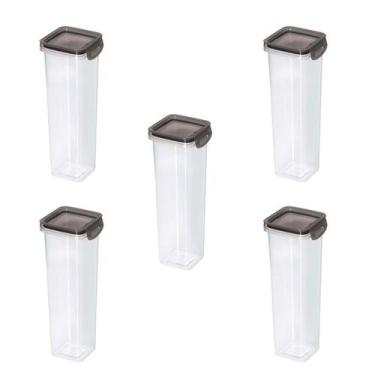 Imagem de Kit 5 Porta Condimentos Quadrado Trava Mais 1,6 L Cristal - Plasútil