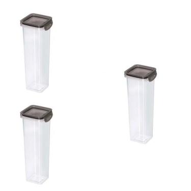Imagem de Kit 3 Porta Condimentos Quadrado Trava Mais 1,6 L Cristal - Plasútil