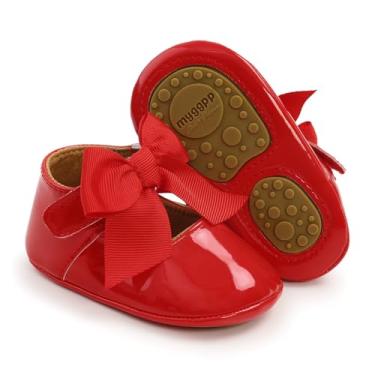 Imagem de Sapatos rasos Mary Jane para bebês meninas mocassins de borracha antiderrapante sola macia infantil sapatos sociais de princesa, 4 vermelhos, 12-18 Meses
