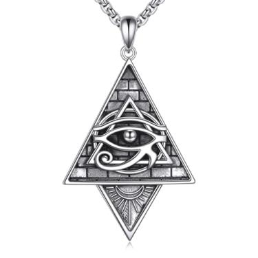 Imagem de ADLSTIGH Colar Olho de Hórus Colar Triangular Pirâmide Olho de Hórus Colar Pingente S925 Joias de Proteção Egípcia Antiga Presentes para Homens Corrente de Aço Inoxidável