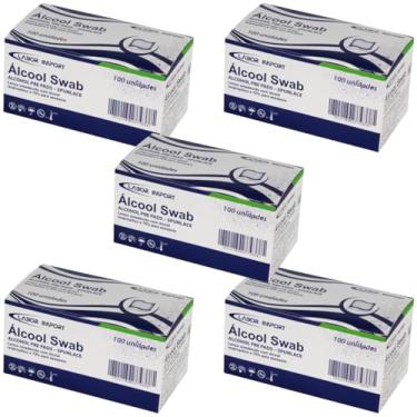 Imagem de Lenço Umedecido Álcool Swab 3cm x 6,5cm | Kit com 5 Pacotes de 100