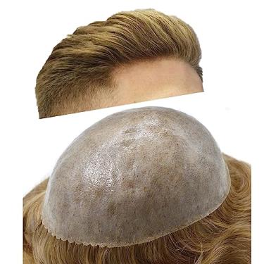 Imagem de Toupee para homens peruca totalmente injetada sistema de cabelo de pele de poliéster substituição durável PU unidade de cabelo peruca masculina para homens (#1840 loiro médio + 40% cinza, 20 x 25.4 cm