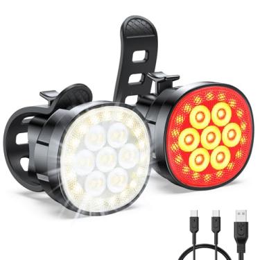 Imagem de Viccux Luzes de bicicleta, [8 + 12 modos e recarregável por USB] Luzes de LED ultra brilhantes para andar à noite na frente e atrás, conjunto de farol de bicicleta IP65 à prova d'água e luz traseira