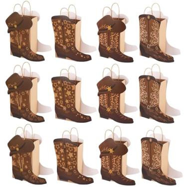 Imagem de 12 peças de sacos de papel para botas de caubói faça você mesmo, padrão de bota e chapéu com filme à prova d'água, lembrancinhas de decorações de festa com tema ocidental, saco de papel grosso do
