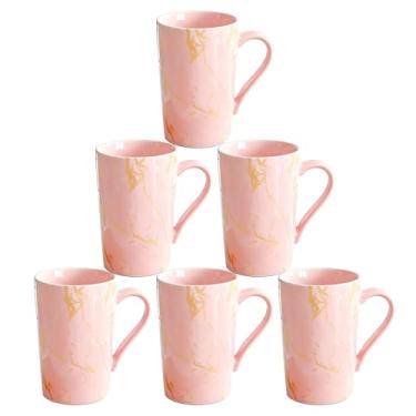 Imagem de Loymokinar Conjunto de canecas de café de cerâmica rosa e dourada de 170 a 340 g elegantes xícaras de chá de porcelana com alça dourada, cappuccino e uso doméstico
