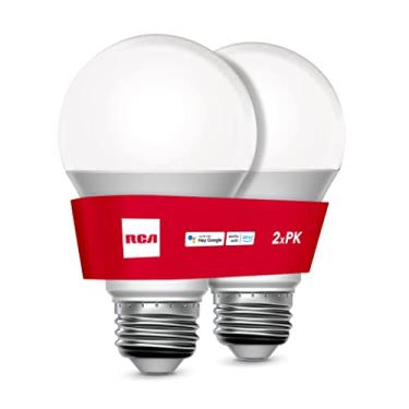 Imagem de RCA Lâmpadas inteligentes, lâmpada LED WiFi, luzes LED reguláveis, reguláveis 800 lúmens 10W (60W EQ A19), compatível com Alexa e Google, controle de qualquer lugar com smartphone, branco suave 2700K