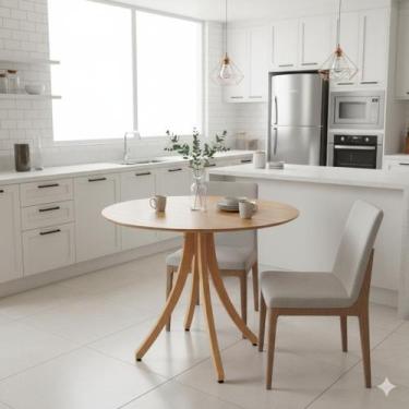 Imagem de Mesa de Jantar Redonda Flora em Madeira com 3 Opções de Cores e Tamanh