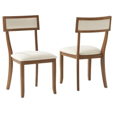 Imagem de Crosley Furniture Conjunto de 2 cadeiras de sala de jantar estofadas de madeira tradicionais Alessia, cadeiras de cozinha, Klismos, marrom/creme